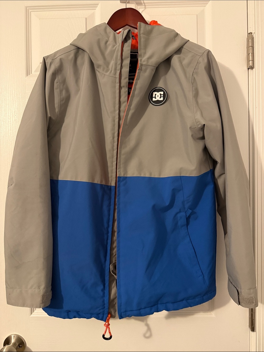 DC Kids Gray and Blue Hooded Rain Jacket